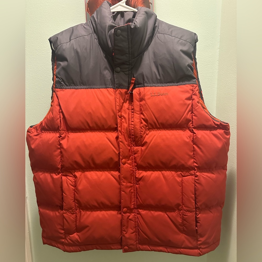 L.L. Bean Men’s Orange and Gray Puffer Vest